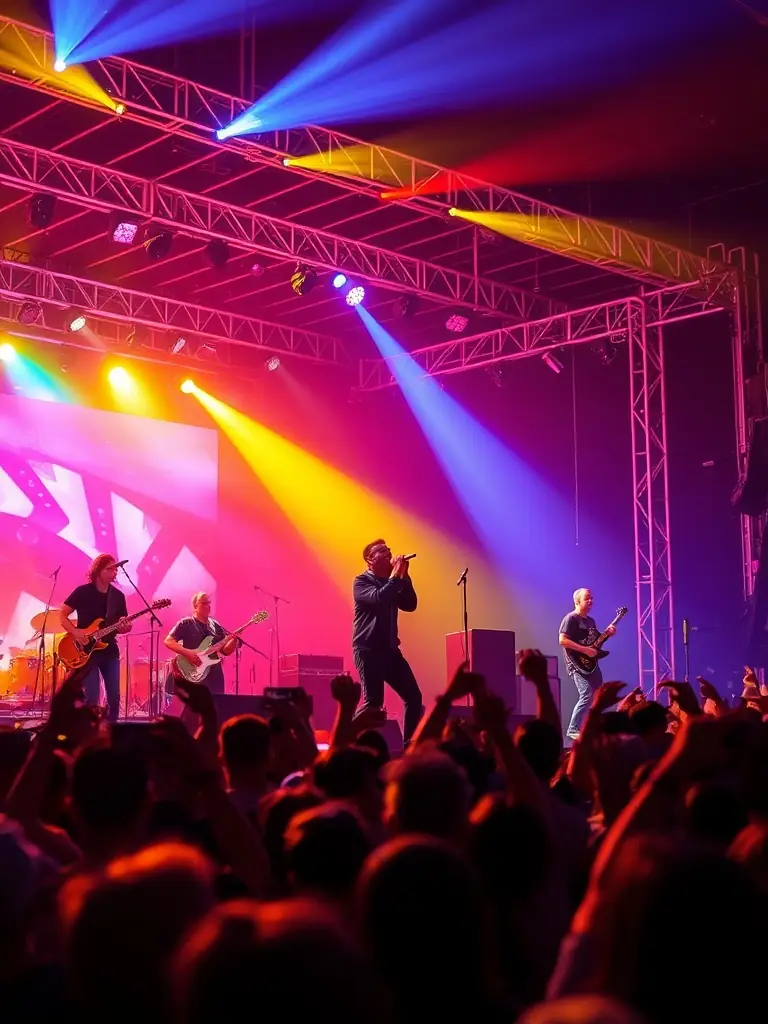 A vibrant photo of a local band, 'Home Sight', performing live at a community event organized by HOLD INSIDE, showcasing their musical talent and engaging with the audience.
