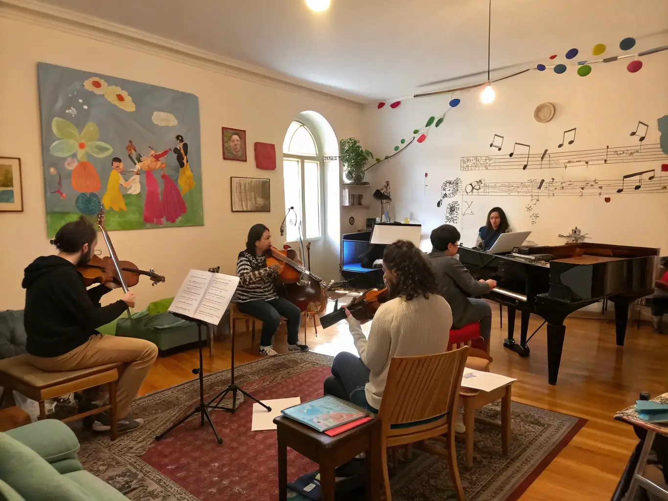 An image featuring a community music workshop organized by HOLD INSIDE, emphasizing the collaborative and educational aspects of the organization's activities.